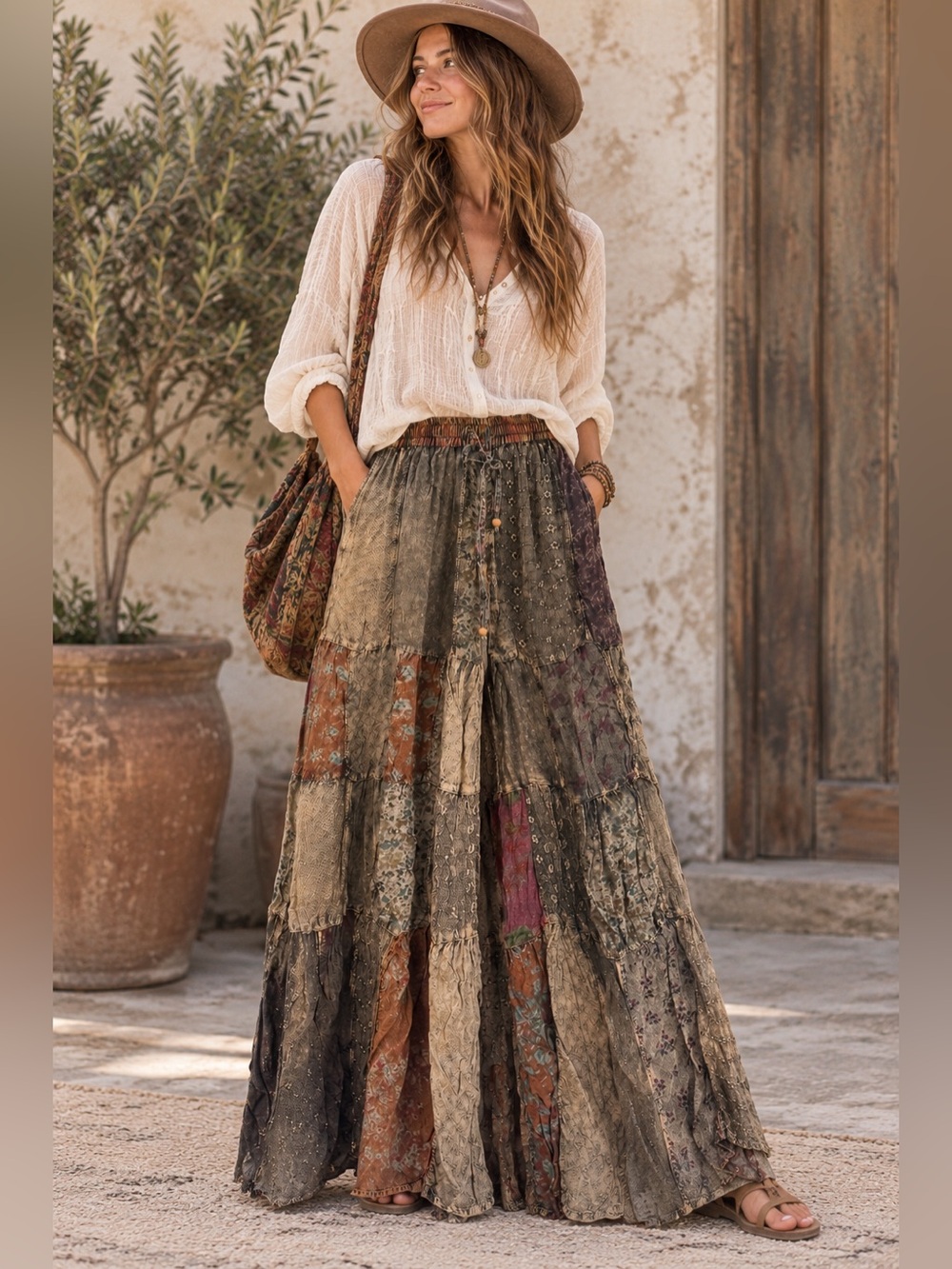Young Threads Boho Patchwork Wide Leg Pants Size M
